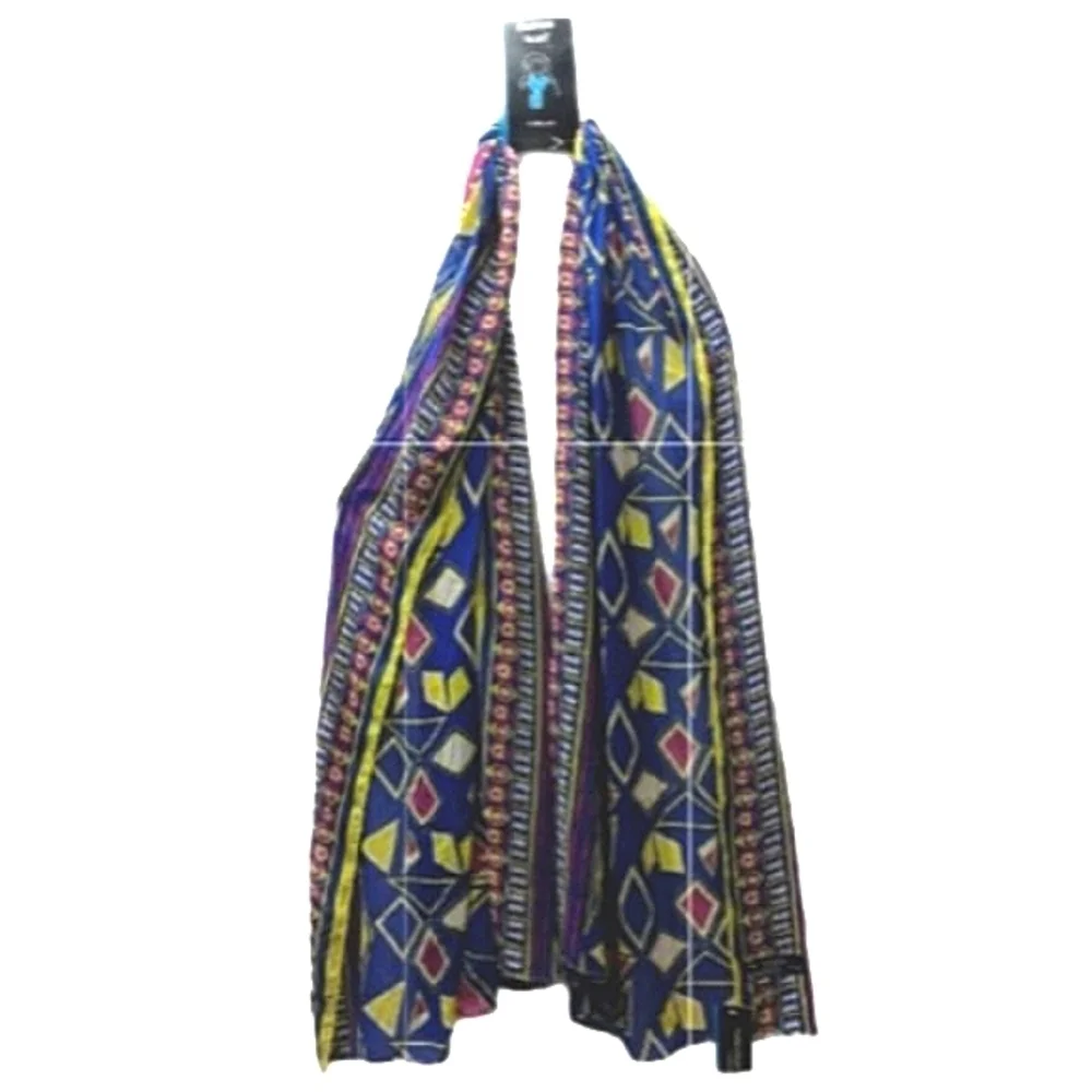 Vera Fraas Abstract Geo Rectangle Scarf Royal Blue Lime Maroon 28 x 72 NWT